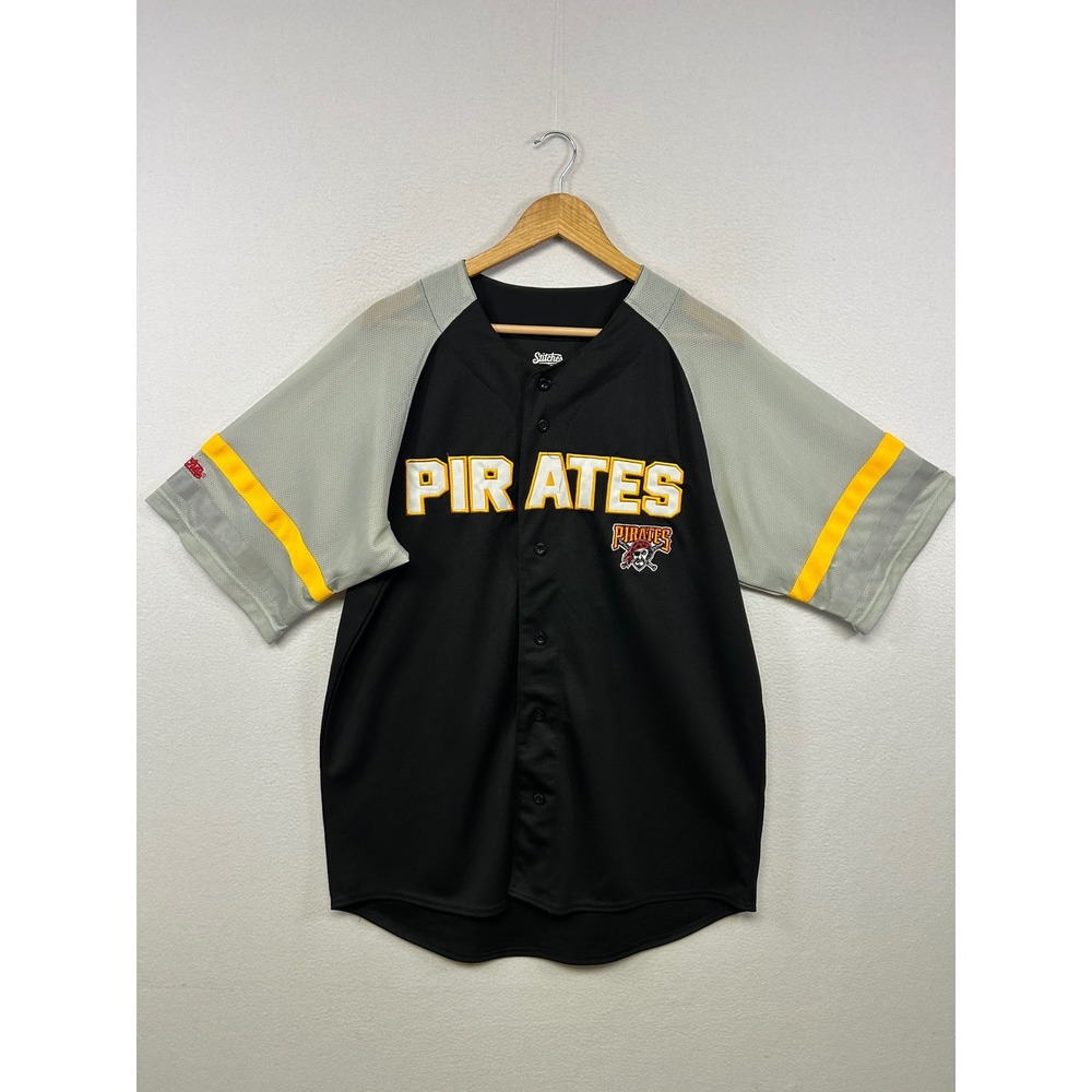 Sporty Streetwear Stitches Mens Large Black Grey Pirates Baseball Jersey